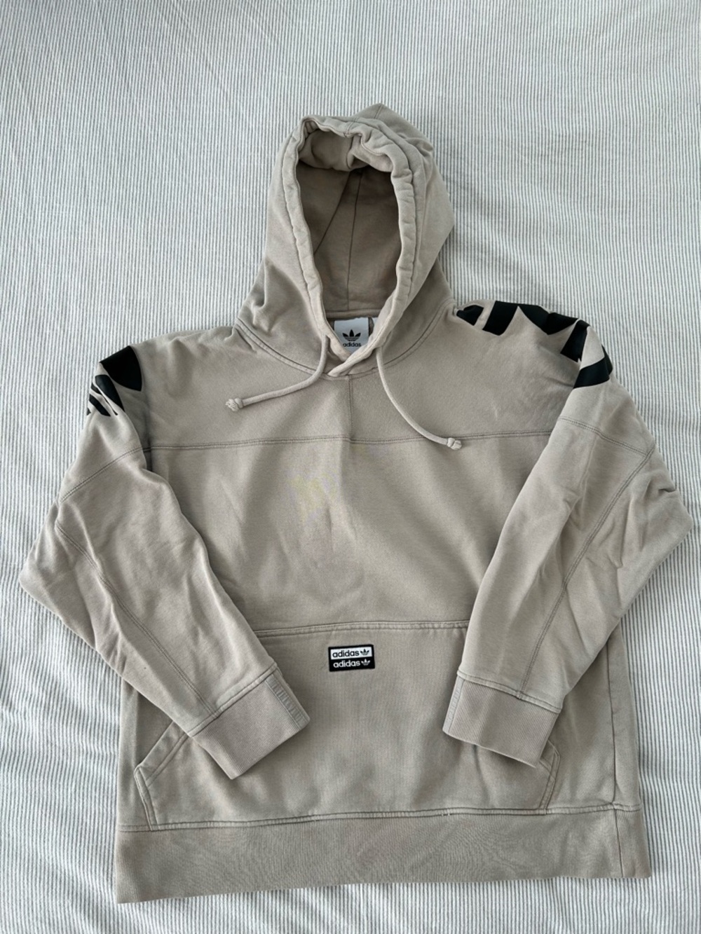 adidas Taupe Drawstring Hoodie with Black Logo